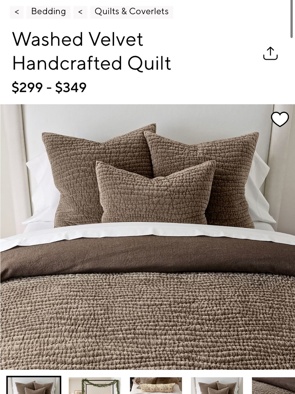 Pottery Barn Washed Velvet Quilt in Taupe Brown-King/California King
